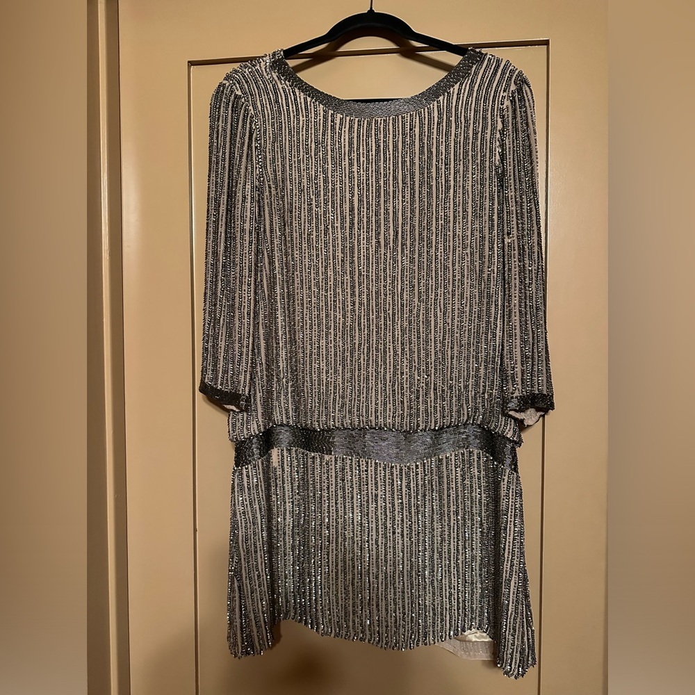 Parker Pewter Art Deco Sequin Party Dress